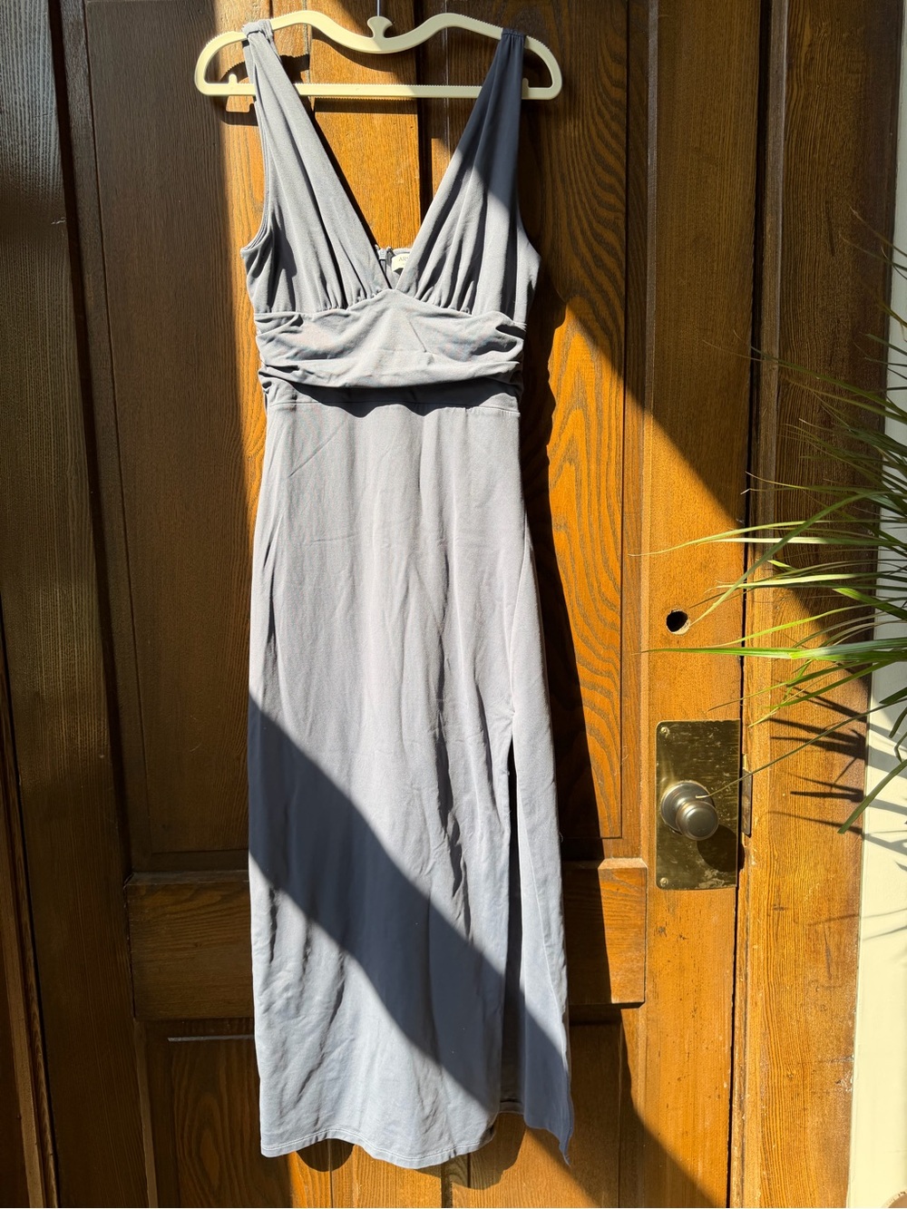 Aritzia Light Gray V-Neck Midi Dress